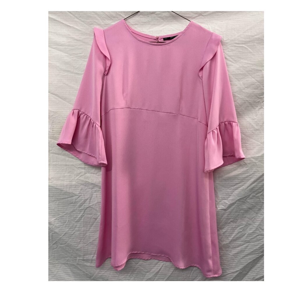 ZARA Bubble Gum Pink Ruffle Mini Dress, Large